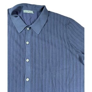 PJ Paul Jones Mens 2XL Navy Blue Knit Polo Button Down Pointelle Chevron Shirt